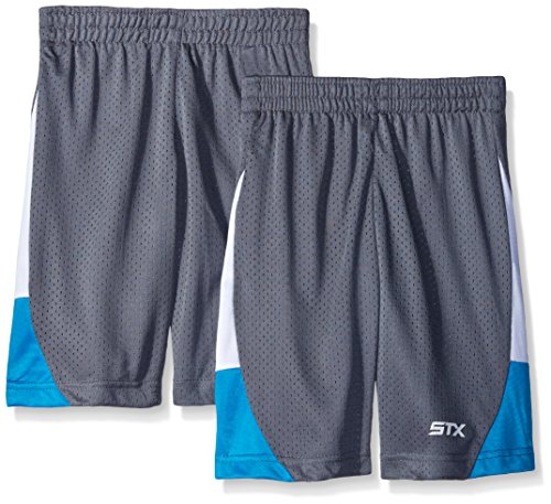 STX Boys' Mesh Athletic Short, TY18-Charcoal/Neon Turquoise 2 Pk, 10/12