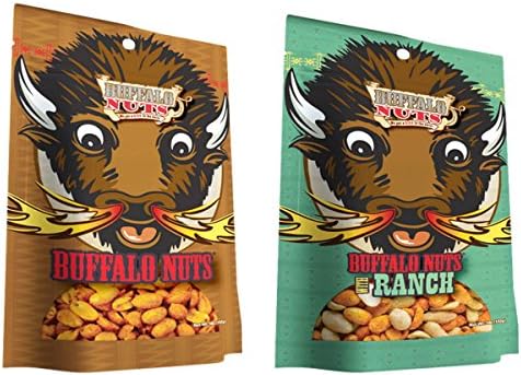 Buffalo Nuts Variety 2 Pack - Buffalo Sauce Flavored Peanuts - Original and Ranch Flavors - TWO 5 oz Bags