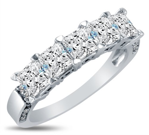 3mm Solid 14k White OR Yellow Gold Princess Cut Highest Quality CZ Cubic Zirconia Womens Ladies Classic Traditional Wedding Band Ring (2.0 cttw.) - Available in all ring sizes 4 - 13