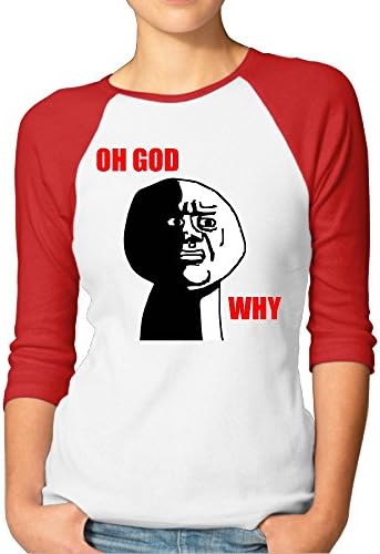 LBGN Women's 3/4 Sleeve 100% Cotton Baseball OH God Why Tee Sport Red L