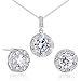 Jewelry : European Style Round Shape White Cubic Zirconia Pendant Earrings Set in Sterling Silver