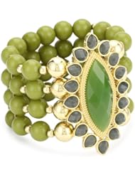 RAIN "Beaded Cuff" Olive and Dark Greens 4-Row Beaded Stretch Bracelet