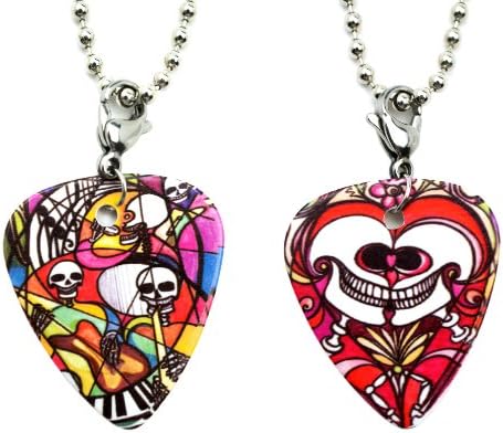 Dia de los muertos Love and Music 2 sided Guitar pick pendant with necklace chain