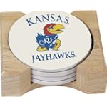 SAVE $1 - NCAA Kansas Jayhawks Set of 4 Round Stone Coasters $14.95