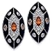 Art Deco Earrings, Silver Colour Metal,Black Enamel With Clear And Topaz Crystals And Silver Colour Studs