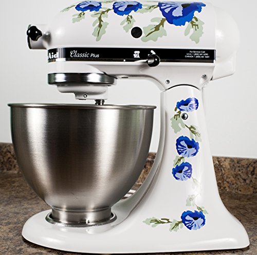 Blue Poppy Flowers Watercolor Kitchenaid Mixer Mixing Machine Decal Art Wrap