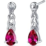 Intricate Allure 2.00 Carats Ruby Pear Shape Drop Earrings in Sterling Silver Rhodium Finish