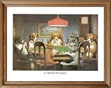 Dogs Playing Poker At Table Animal Picture Oak Framed Art Print #1