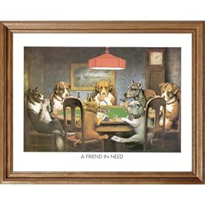 Dogs Playing Poker At Table Animal Picture Oak Framed Art Print #1