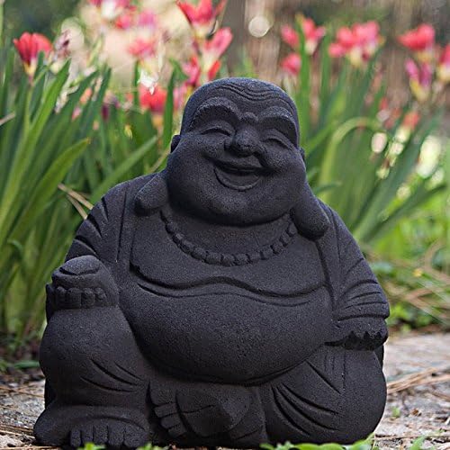 Volcanic Ash Black Happy Buddha Statue, Handmade