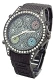 Geneva Elite Iced Out Watch Gun Color with 4 Subdials Model 1505 B/B
