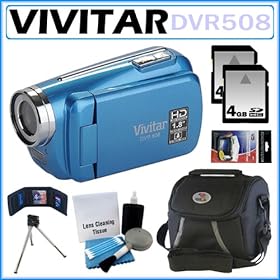Vivitar DVR508 High Definition Digital Video Camcorder in Blue + 8GB Accessory Kit