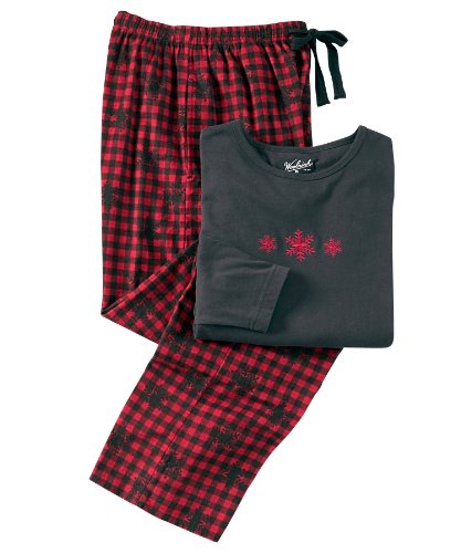 Woolrich Women's Flannel Jacquard PJ Set, BUFFALO SNOWFLAKE (Red), Size L Woolrich Women's Flannel Jacquard PJ Set, BUFFALO SNOWFLAKE (Red), Size L