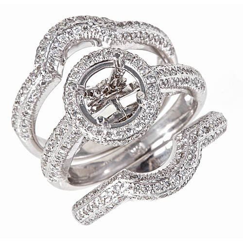 14k White Gold Diamond Engagement Semi Mount Ring Setting Wedding Band Bridal Set (1 3/4 Carats, VS Clarity, F Color)