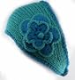 100% Handmade Thin Knit Flower Headband best for Ponytail Styling, Green Blue 2 Tone