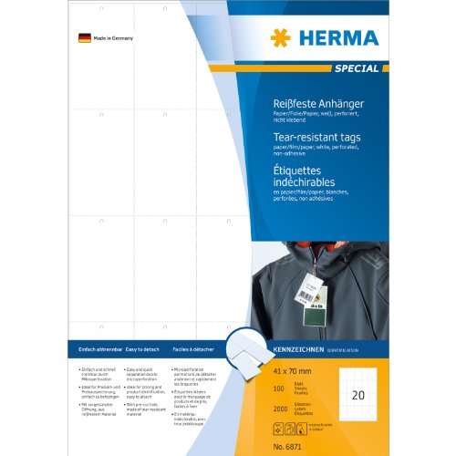 HERMA - étiquette à suspendre, 70 x 41 mm, association Papier film, pour imprimante laser + photocopieur contenu: 2.000 pièces (6871)
