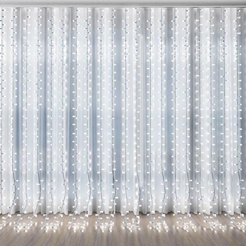 Christmas String Icicle Lights, 9.8ft Dimmable Waterproof Curtain Holiday Lights Set for Home and Garden, with UL Safety Certifications and Remote Control, 448 LED, White Lights, White Wire