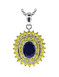 3.22 Ct Oval Natural Black & Yellow Sapphire Sterling Silver Pendant 18" Chain