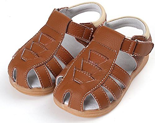 Leather Non-slip Flat Sandals for Baby Boys (13.6 CM, brown)