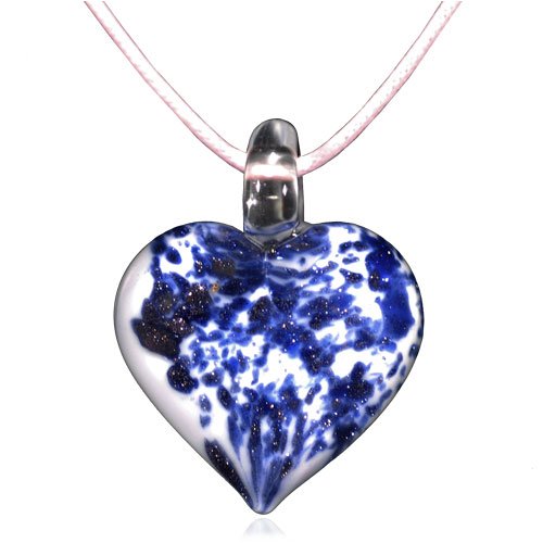 White Heart With Blue Murano Glass