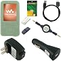 8 Item Bundle - 8in1 - Green Silicone Skin Case, USB Car Charger, USB Wall / Travel / AC Adapter Charger, 2in1 Sync USB Cable, 3.5mm Aux Retractable Cable, Belt Clip, Armband, and Screen Protector / Guard for Sony Walkman NWZ E436 E438 Series