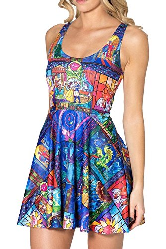 Women Summer Pleated Knee-length Hot Print Reversible Skater Dress