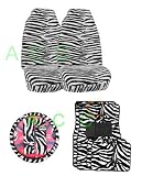 9 Piece Safari Animal Print Auto Interior Gift Set - 2 Zebra Front Bucket Seat Covers, 1 Zebra Steering Wheel Cover,2 Zebra Shoulder Harness Pressure Relief Cover, 2 zebra Front Floor Mats, and 2 Rear Floor Mats