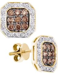 0.77CTW WHITE AND BROWN ROUND COGNAC DIAMOND LADIES FASHION EARRINGS