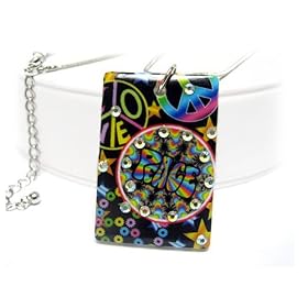 Colorful Acrylic Peace Tattoo Picture Pendant Necklace Fashion Jewelry