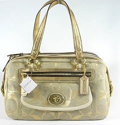 AUTHENTIC COACH BONNIE LINEN LUREX METALLIC GOLD SATCHEL