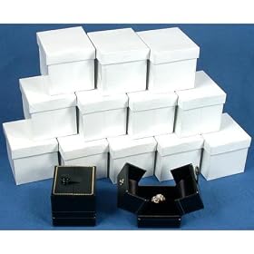 12 Black Leather Ring Gift Box Displays Button Snap Lid