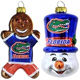 NCAA Florida Gators Blown Glass Gingerbread Man & Top Hat Snowman Ornament 2-Pack