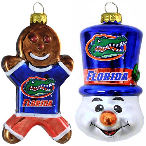 NCAA Florida Gators Blown Glass Gingerbread Man & Top Hat Snowman Ornament 2-Pack