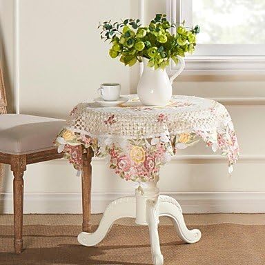 Embroidery Cutwork Pink Rose Organza Table cloth
