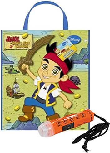 "Jake And The Neverland Pirates" Happy Halloween Trick or Treat Candy Loot Bag!! Plus Bonus "Safety First" Mini Halloween Flashlight Necklace!