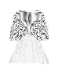 Striped Print Summer Puff Sleeves Pleated Polyester Mini Dress 