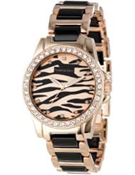 Vernier Womens VNR11098RG Rose Tone Tiger Dial Pattern Watch