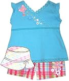 Newborn Girls 3pc Floral Embroidery Plaid Short Set with Hat