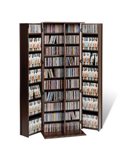 Large Media Storage Cabinet with Locking Doors Espresso Finish