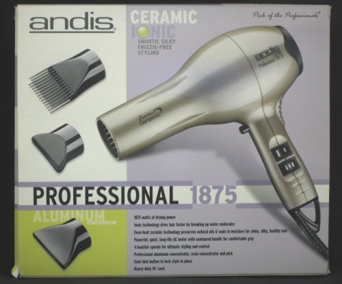 ANDIS Professional Ceramic Ionic 1875 Watts Hair Dryer (#82310) Silver