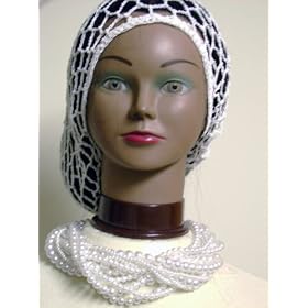 Sn100, Hand Crocheted White Gimp Large Snood for Women in Combination with Sterling Silver Long...