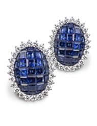 Blue Sapphire & Diamond Invisible Set Earrings 8.90CTW 18K White Gold