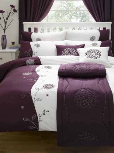 Matching Bedrooms Premium Range Double Size Luxury Embellished & Embroidered Duvet Quilt Cover Bedding Set Burgundy