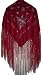 Beautiful Silk Piano Shawl Wine Red with Silver Flamenco Floral Embroidery & Fringe
