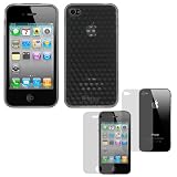 GTMax Durable Transparent Black Diamond Soft Gel Skin Cover Case + Clear front and back Protector Film for Apple iPhone 4 4G 16GB / 32GB 4th Generation