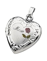 Mom Heart Locket with Rose in Sterling Silver