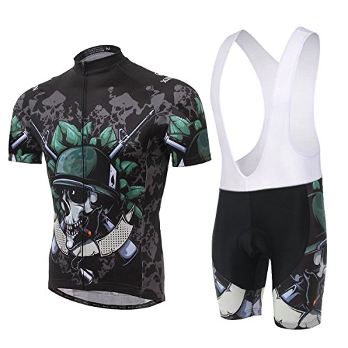 AUBIG Men 3D Skeleton Soldiers Cycling Bike Bicycle Jersey +Rompers