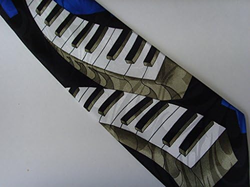 Piano Keyboard Black &amp; White &amp; Blue Mens Tie Necktie Music Collectible