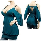 Teal Off Shoulder O-ring Strap V-Neck Plus Size Top