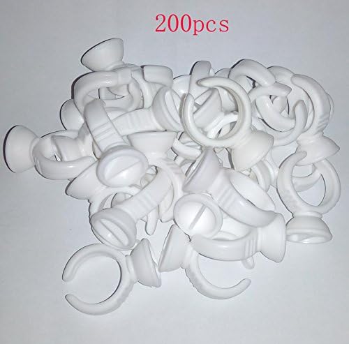 VdieoPUP(TM) Tattoo Disposable Glue Ring Pallet Holder, Adhesive Pigment Holders Eyelash Extensions White (Pack of 200)